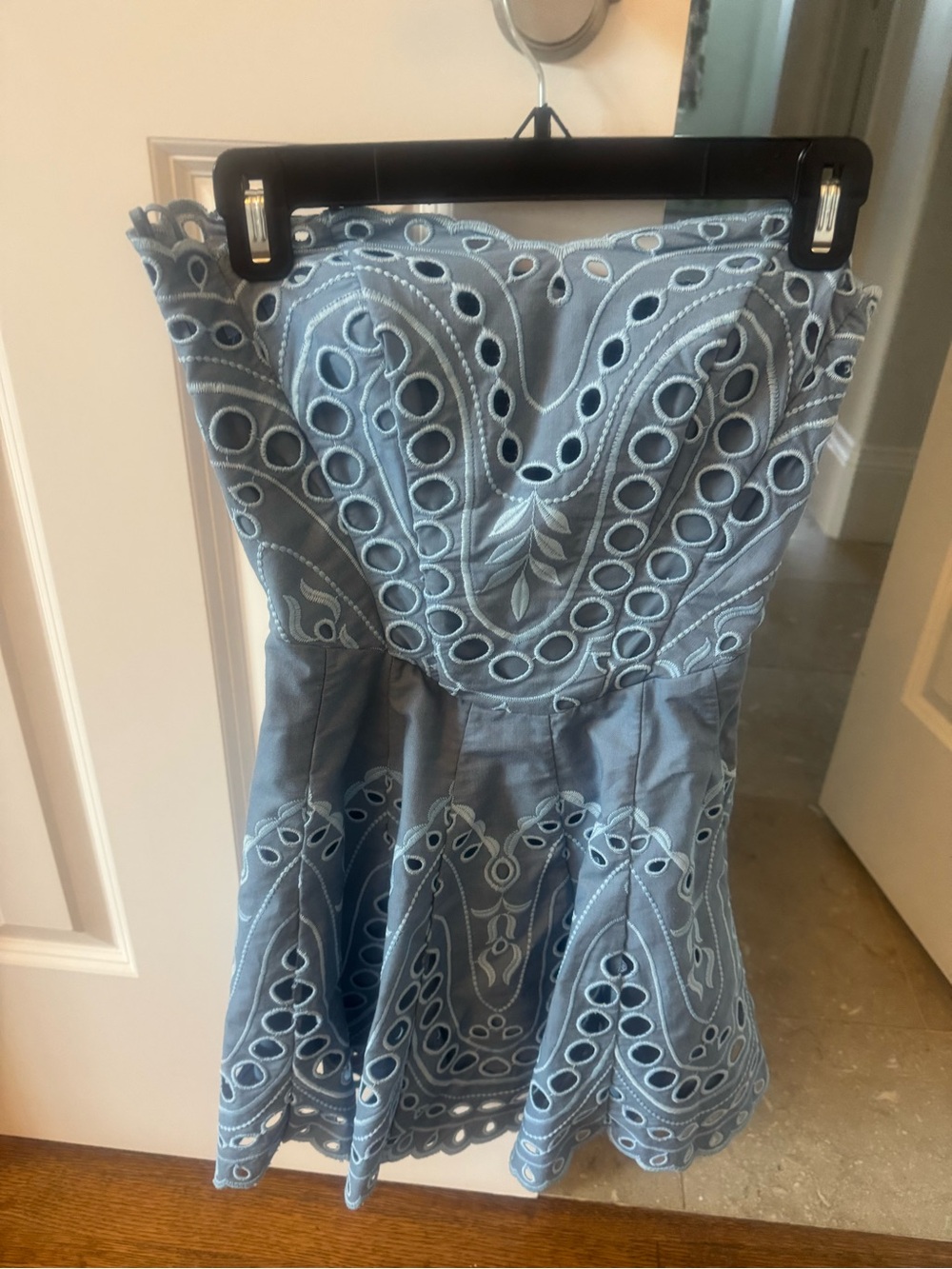 Charo Strapless Light Blue Eyelet Embroidered Women's Dress- Worn Once